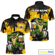 Load image into Gallery viewer, Custom Beer Alligator Bowling Jersey for Men Bowling Polo &amp; 1/4 Zip Bowling Team Shirts HNT271