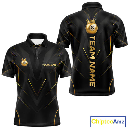Custom Black Gold Crown 8 Ball Billiard Shirts for Men Billiard Team Jerseys Billiard League NNT272