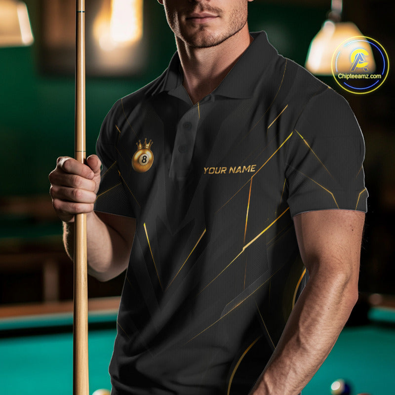 Custom Black Gold Crown 8 Ball Billiard Shirts for Men Billiard Team Jerseys Billiard League NNT272