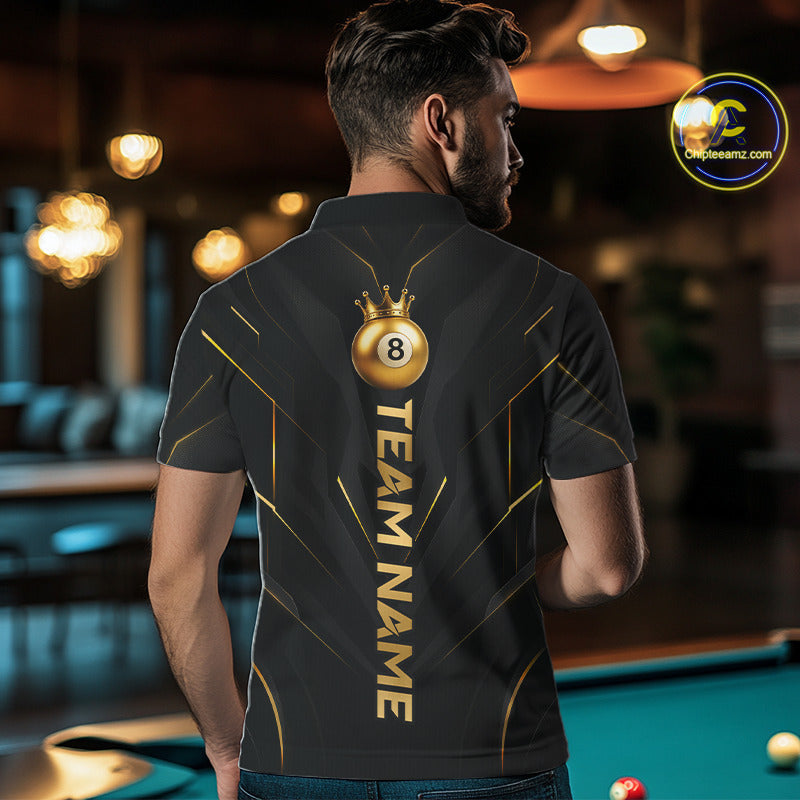 Custom Black Gold Crown 8 Ball Billiard Shirts for Men Billiard Team Jerseys Billiard League NNT272