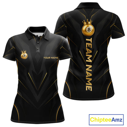 Custom Black Gold Crown 8 Ball Billiard Shirts for Women Billiard Team Jerseys Billiard League NNT272