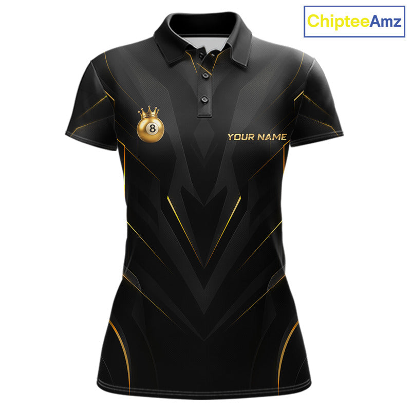 Custom Black Gold Crown 8 Ball Billiard Shirts for Women Billiard Team Jerseys Billiard League NNT272