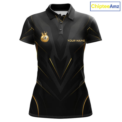 Custom Black Gold Crown 8 Ball Billiard Shirts for Women Billiard Team Jerseys Billiard League NNT272