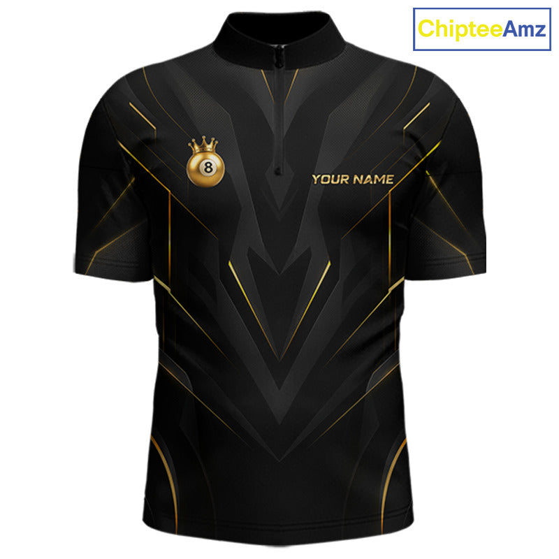 Custom Black Gold Crown 8 Ball Billiard Shirts for Men Billiard Team Jerseys Billiard League NNT272
