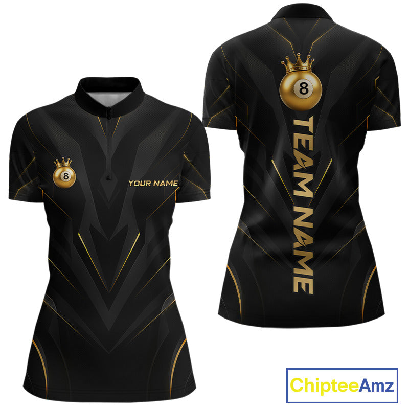 Custom Black Gold Crown 8 Ball Billiard Shirts for Women Billiard Team Jerseys Billiard League NNT272
