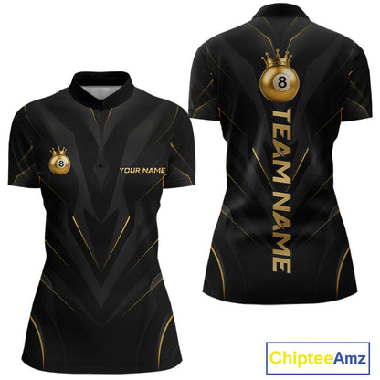 Custom Black Gold Crown 8 Ball Billiard Shirts for Women Billiard Team Jerseys Billiard League NNT272