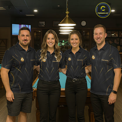 Custom Black Gold Crown 8 Ball Billiard Shirts for Women Billiard Team Jerseys Billiard League NNT272