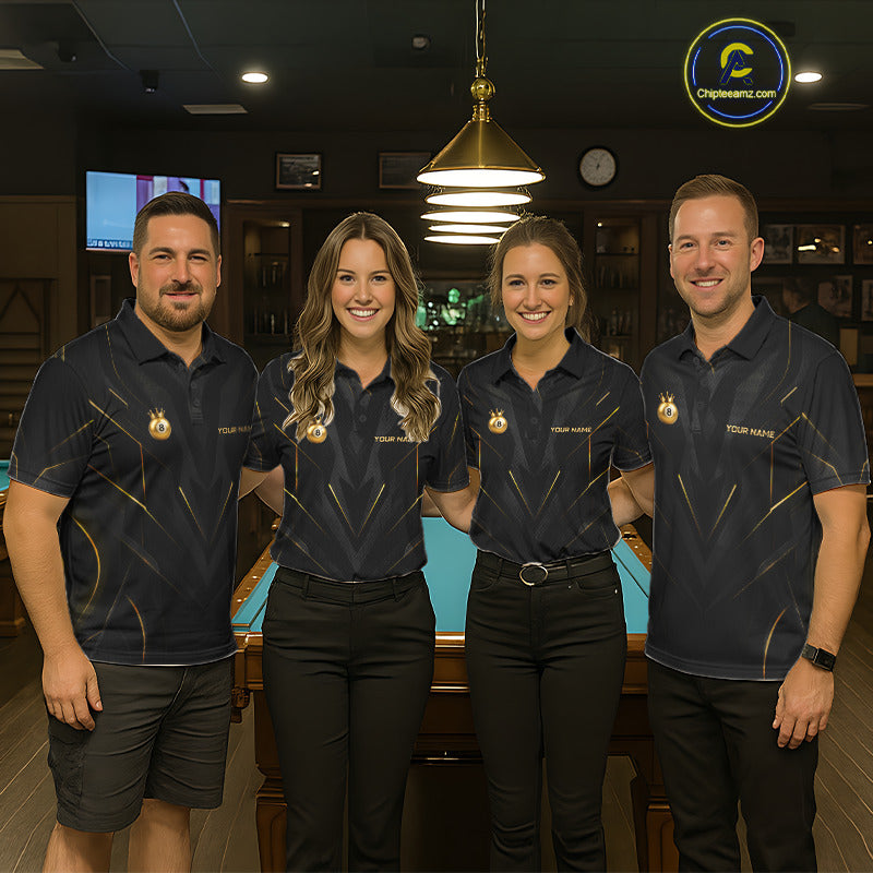 Custom Black Gold Crown 8 Ball Billiard Shirts for Men Billiard Team Jerseys Billiard League NNT272