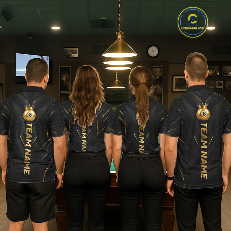 Custom Black Gold Crown 8 Ball Billiard Shirts for Women Billiard Team Jerseys Billiard League NNT272