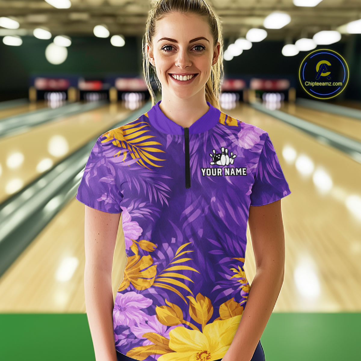 Custom Flowers Bowling Jersey for Women Polo & 1/4 Zip Bowling Team Shirts Bowling League HNT213