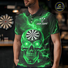 Load image into Gallery viewer, Custom Green Lightning Thunder Skull Dart Shirts For Men Darts Team Jerseys Polo &amp; 1/4 Zip NNT135