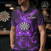 Load image into Gallery viewer, Custom Purple Lightning Thunder Skull Dart Shirts For Men Darts Team Jerseys Polo &amp; 1/4 Zip NNT135