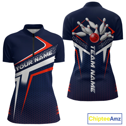 Custom Bowling Jersey for Women Bowling Team Shirts Bowling League Uniform Polo & 1/4 Zip HNT171