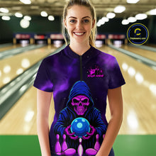 Load image into Gallery viewer, Custom Purple Grim Reaper Bowling Jersey for Women Bowling Team Shirts Polo &amp; 1/4 Zip HNT132