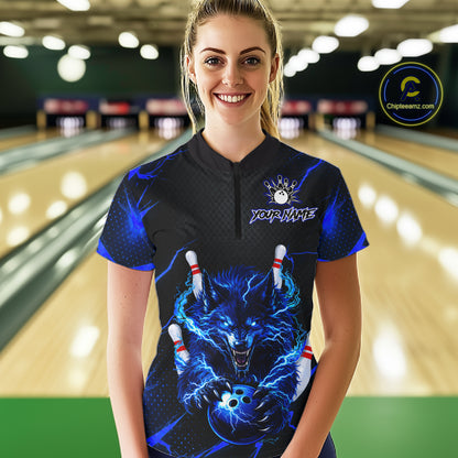 Custom Thunder Wolf Bowling Jersey for Women Bowling Uniform Polo &1/4 Zip Bowling Team Shirts HNT250