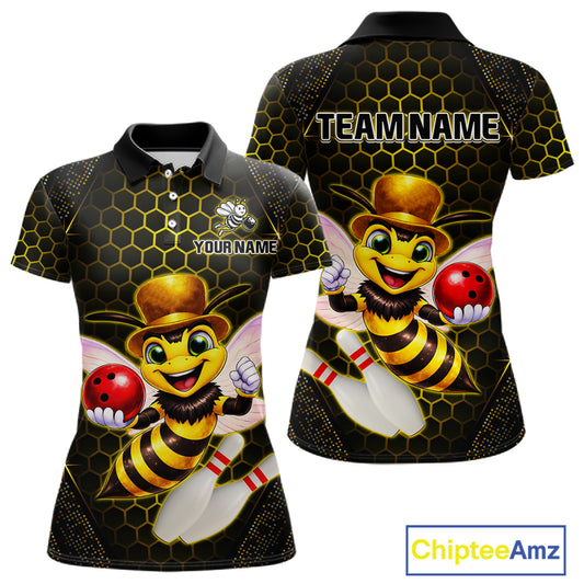 Custom Funny Bee Bowling Jersey for Women Bowling Team Shirts Bowling League Polo & 1/4 Zip HNT188