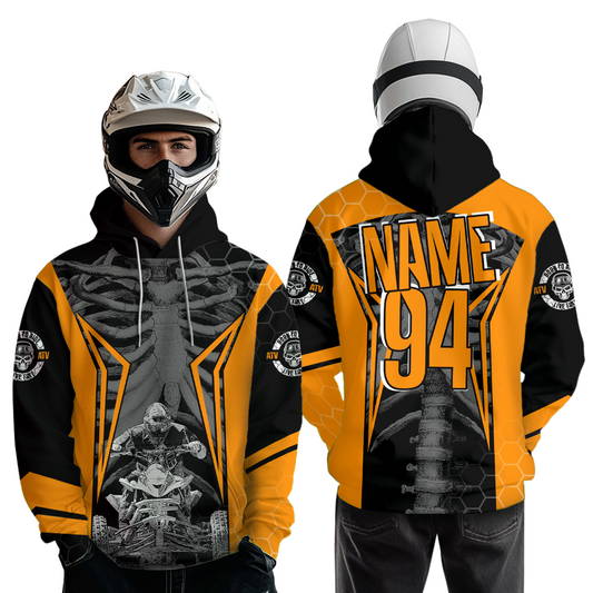 Personalized Orange Atv Racing Hoodie Custom Name & Number Quad Bike Rider Motocross Shirt For Men Women  NHN002