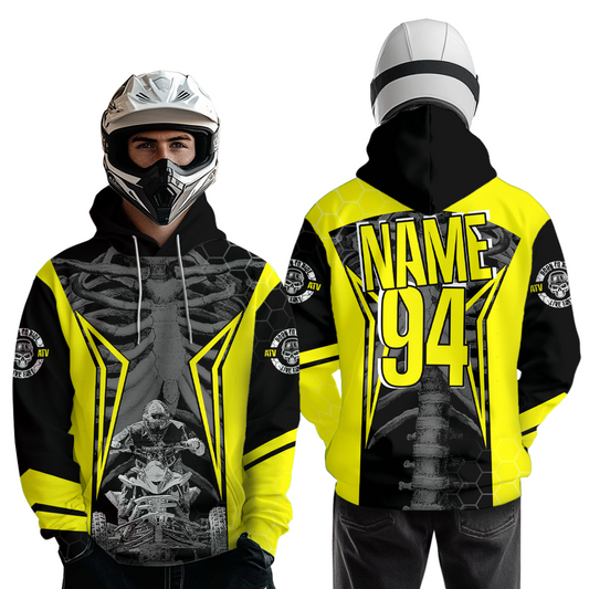 Personalized Yellow Atv Motocross Hoodie Custom Name & Number Quad Bike Rider Racing Shirt For Men Women  NHN002