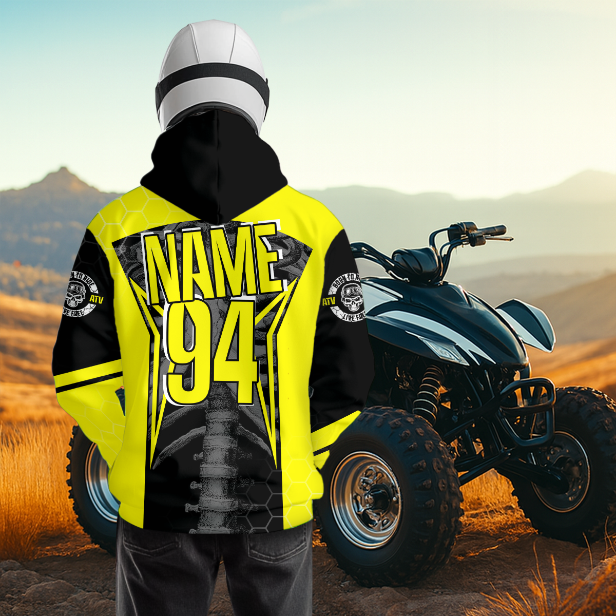 Personalized Yellow Atv Motocross Hoodie Custom Name & Number Quad Bike Rider Racing Shirt For Men Women  NHN002