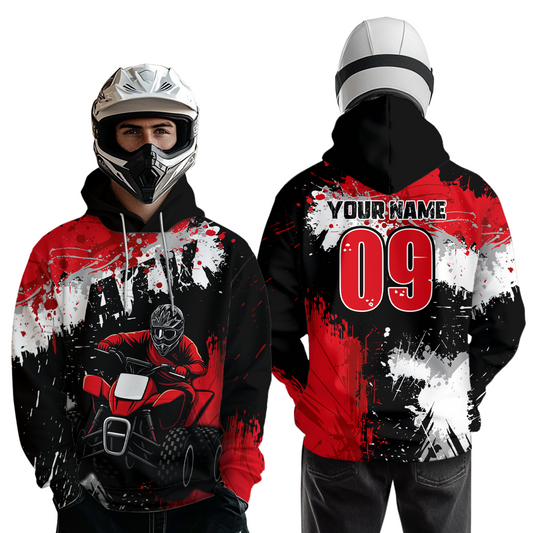 Red ATV Motocross Hoodie Personalized Upf30+ Adult&Kid Quad Bike Shirt Atv Mx Off-Road Extreme NHN003