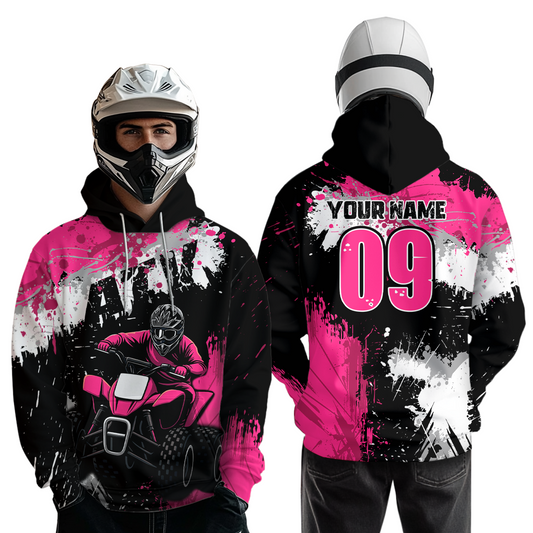 Pink Girls ATV Motocross Hoodie Personalized Upf30+ Adult&Kid Quad Bike Shirt Atv Mx Off-Road Extreme NHN003