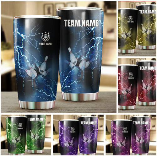 Multicolor Lightning thunder storm Bowling ball pins Custom name and team name bowling tumblers Cup NQS9711