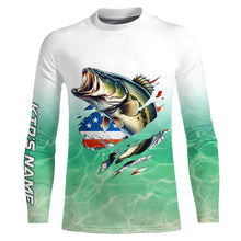Load image into Gallery viewer, Bass Fishing American Flag Custom long sleeve performance Fishing Shirts, patriotic fishing gifts TTN65