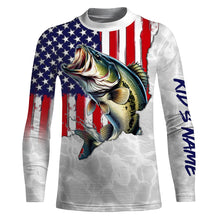 Load image into Gallery viewer, Bass Fishing American Flag Custom UV Protection Shirts, Bass Fishing Jerseys, Gift For Fisherman TTN124