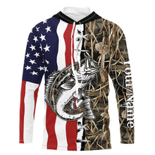 Load image into Gallery viewer, Bass Fishing American Flag Camo Custom Name 3D All over printed UV protection Shirts Fishing gift TTN09
