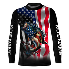 Load image into Gallery viewer, Bass Fishing American Flag Custom Long sleeve Performance Fishing Shirts, Patriotic Fishing Jerseys TTN91