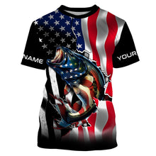 Load image into Gallery viewer, Bass Fishing American Flag Custom Long sleeve Performance Fishing Shirts, Patriotic Fishing Jerseys TTN91