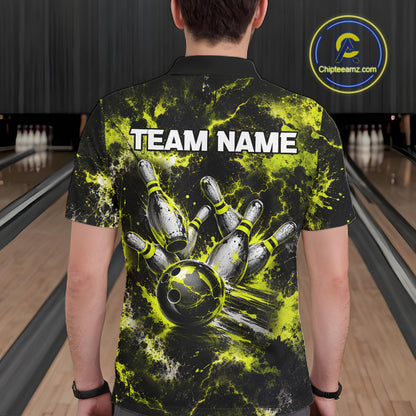 Neon Yellow Men’s Bowling Shirt Custom Bowling Team Jersey Polo & Quarter Zip TTN130