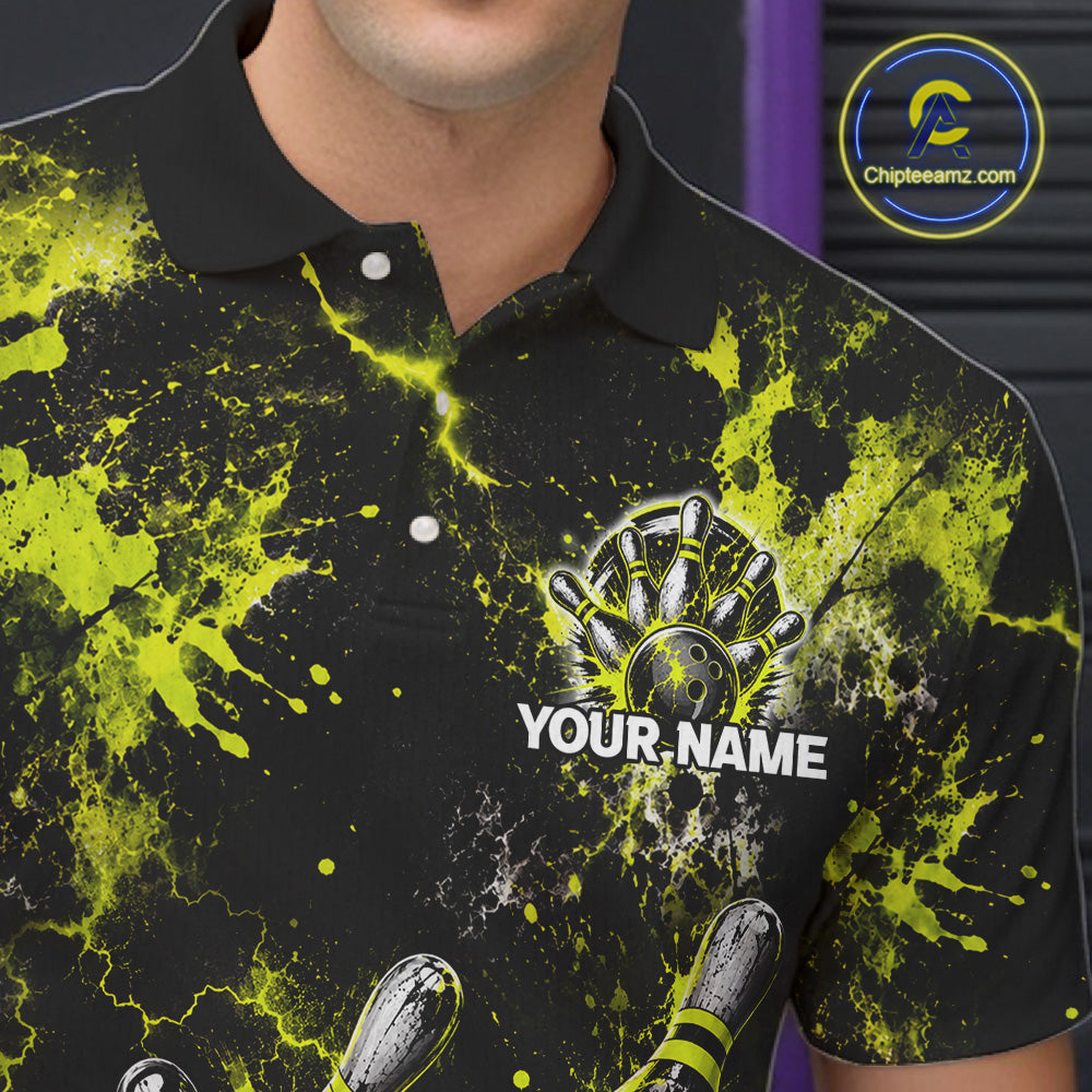 Neon Yellow Men’s Bowling Shirt Custom Bowling Team Jersey Polo & Quarter Zip TTN130