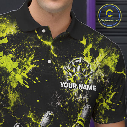 Neon Yellow Men’s Bowling Shirt Custom Bowling Team Jersey Polo & Quarter Zip TTN130