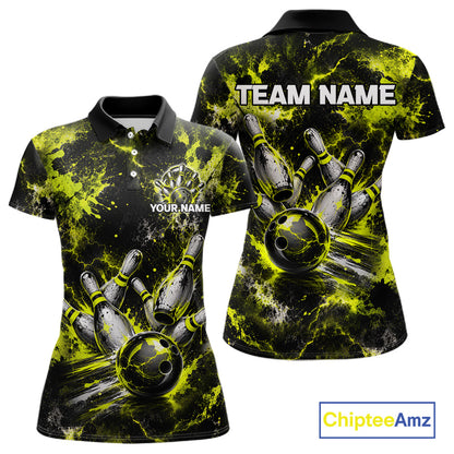 Neon Yellow Women’s Bowling Shirt Custom Bowling Team Jersey Polo & Quarter Zip TTN130