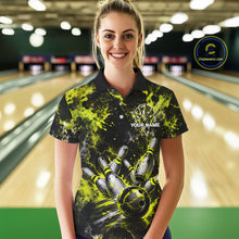 Load image into Gallery viewer, Neon Yellow Women’s Bowling Shirt Custom Bowling Team Jersey Polo &amp; Quarter Zip TTN130