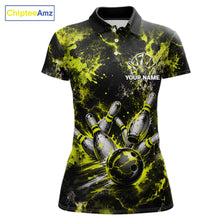 Load image into Gallery viewer, Neon Yellow Women’s Bowling Shirt Custom Bowling Team Jersey Polo &amp; Quarter Zip TTN130