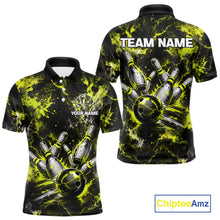 Load image into Gallery viewer, Neon Yellow Men’s Bowling Shirt Custom Bowling Team Jersey Polo &amp; Quarter Zip TTN130