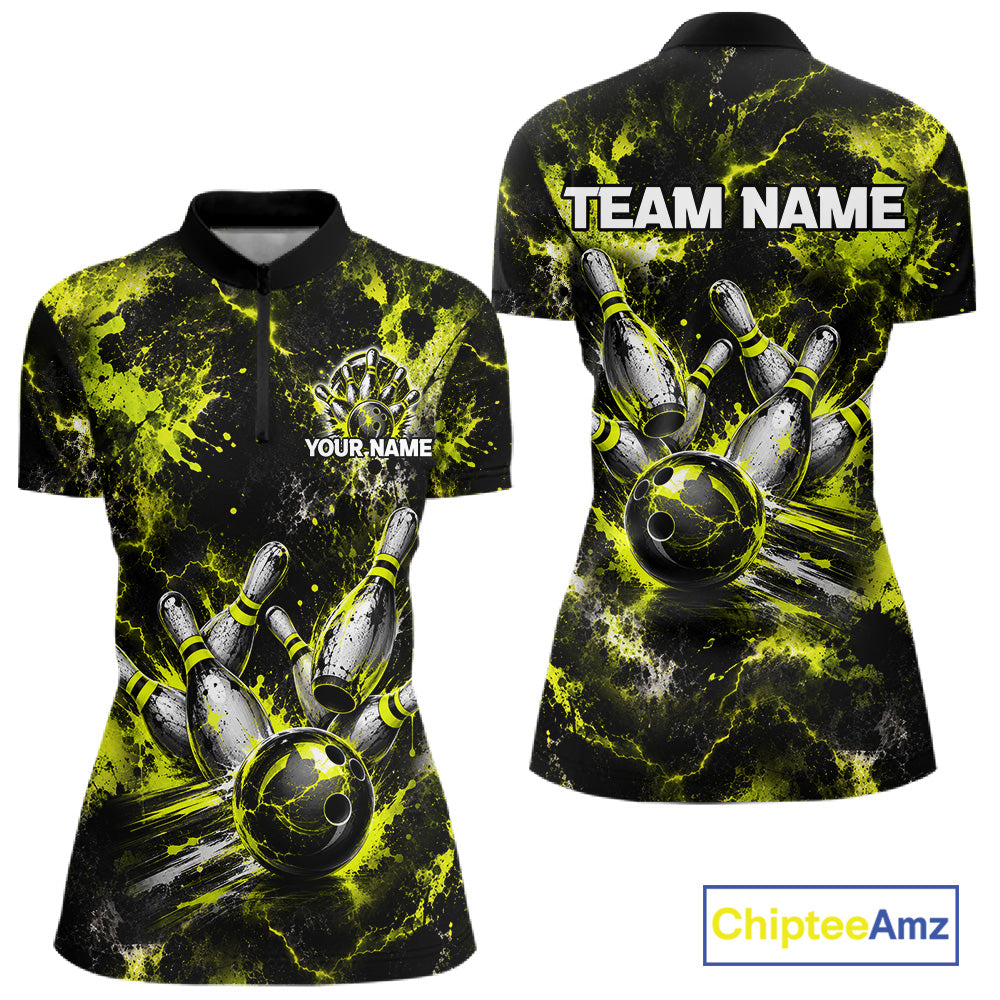 Neon Yellow Women’s Bowling Shirt Custom Bowling Team Jersey Polo & Quarter Zip TTN130