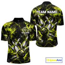 Load image into Gallery viewer, Neon Yellow Men’s Bowling Shirt Custom Bowling Team Jersey Polo &amp; Quarter Zip TTN130