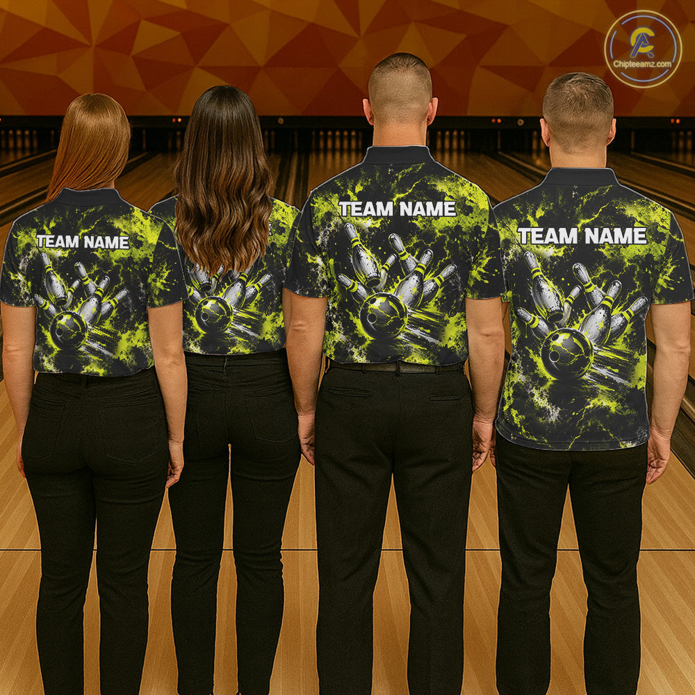 Neon Yellow Men’s Bowling Shirt Custom Bowling Team Jersey Polo & Quarter Zip TTN130