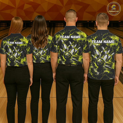 Neon Yellow Men’s Bowling Shirt Custom Bowling Team Jersey Polo & Quarter Zip TTN130