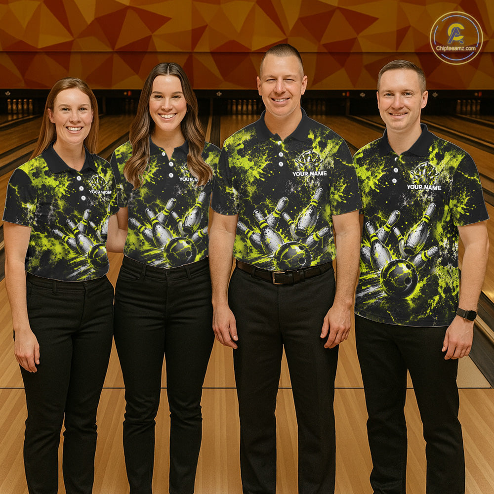 Neon Yellow Men’s Bowling Shirt Custom Bowling Team Jersey Polo & Quarter Zip TTN130