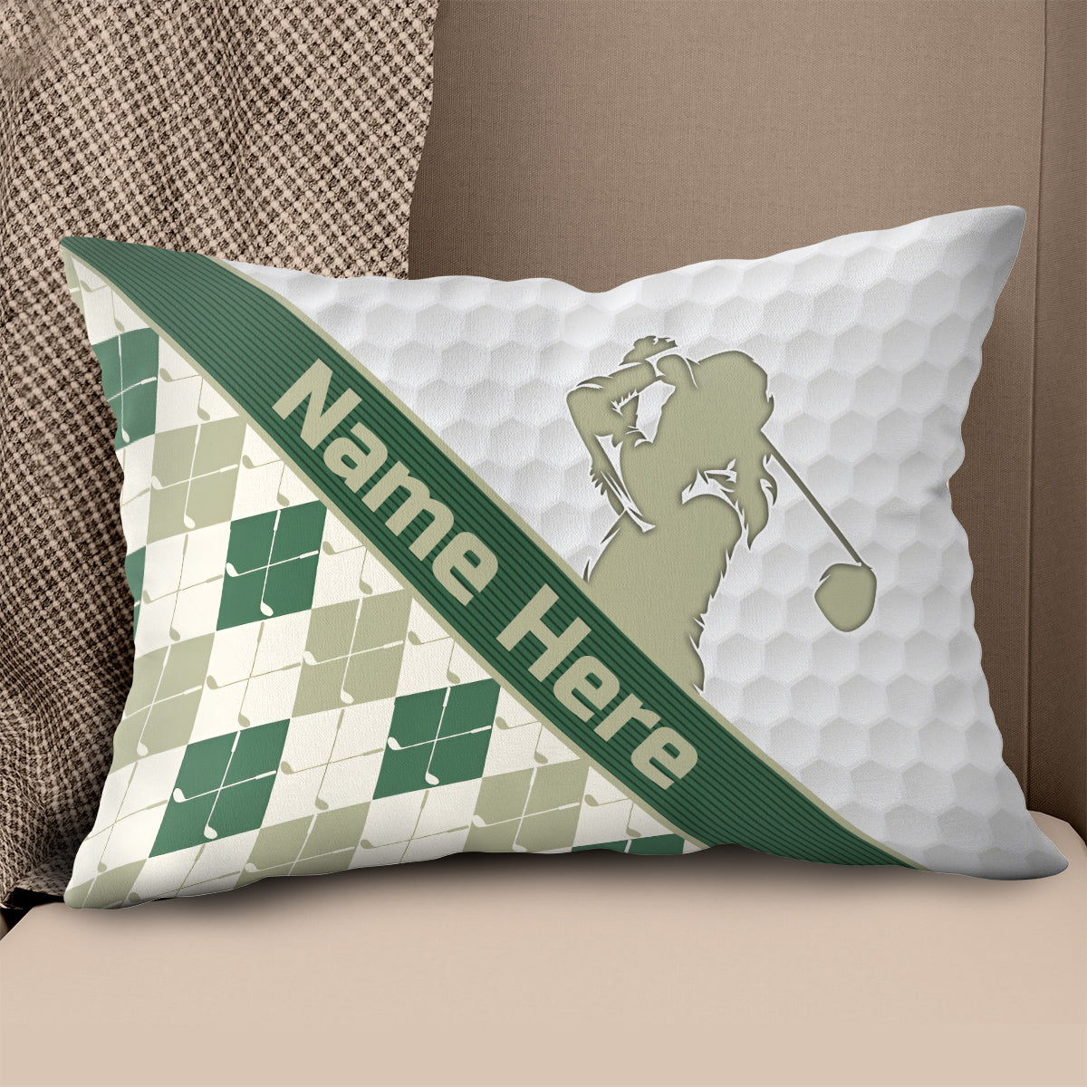 Customized Argyle Golf Pattern, Personalized Golf Decorative Pillows YYD0005