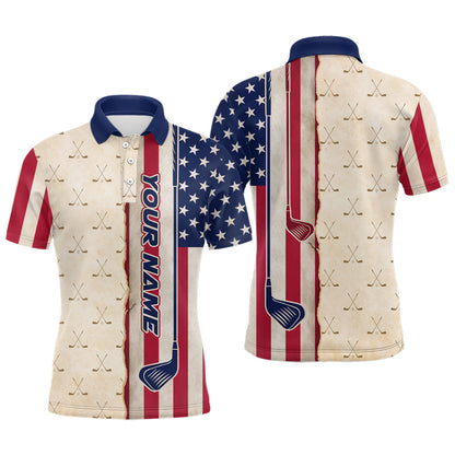 American Flag Vintage Golf Polo Shirts For Mens Custom Name, Patriotic Golf Gifts YYD0060