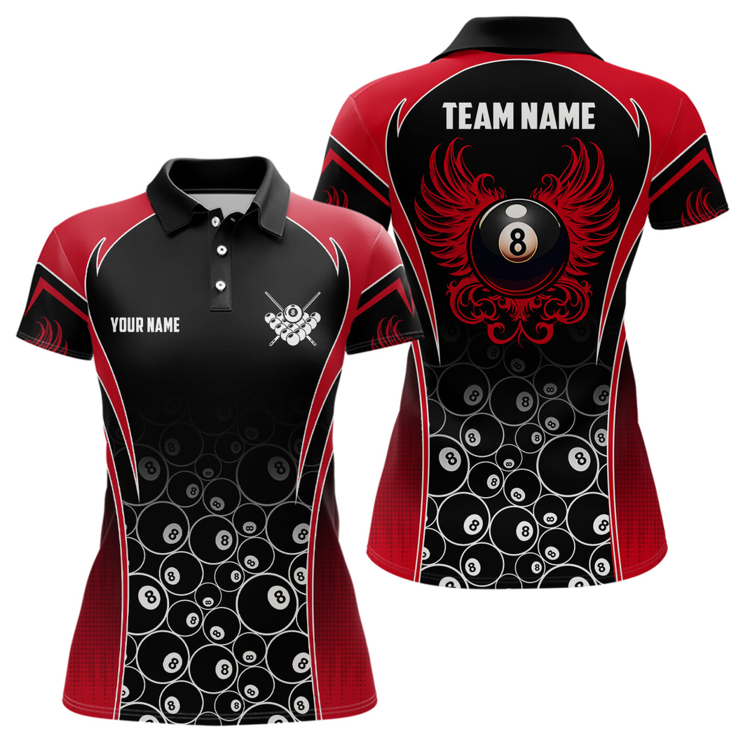 Personalized Ball 8 Wing Billiard Polo Shirts For Women Custom Name Billiard Shirt Design | Red YYD0064