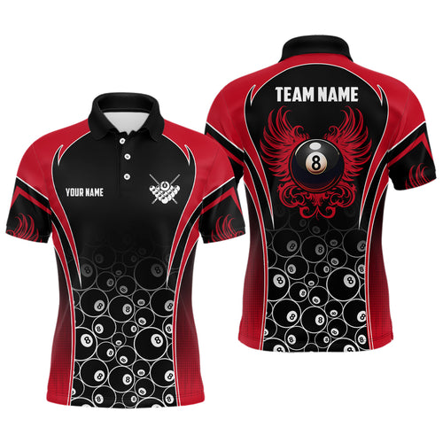 Personalized Ball 8 Wing Billiard Polo Shirts For Men Custom Name Billiard Shirt Design | Red YYD0064