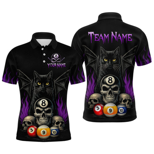 Personalized Name Bat Cat Billards Polo Shirts For Men Custom Team Name Billiard Shirt Design YYD0014