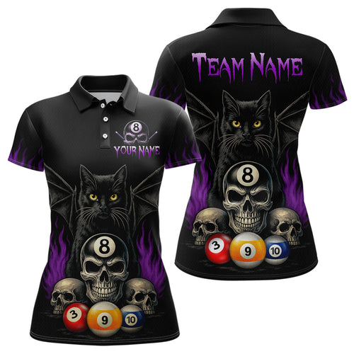 Personalized Name Bat Cat Billards Polo Shirts For Woman  Custom Team Name Billiard Shirt Design YYD0014