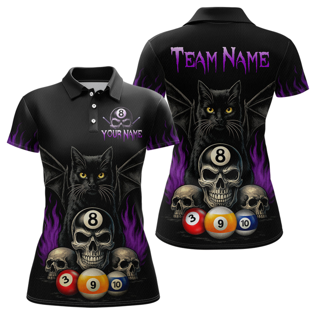 Personalized Name Bat Cat Billards Polo Shirts For Woman  Custom Team Name Billiard Shirt Design YYD0014